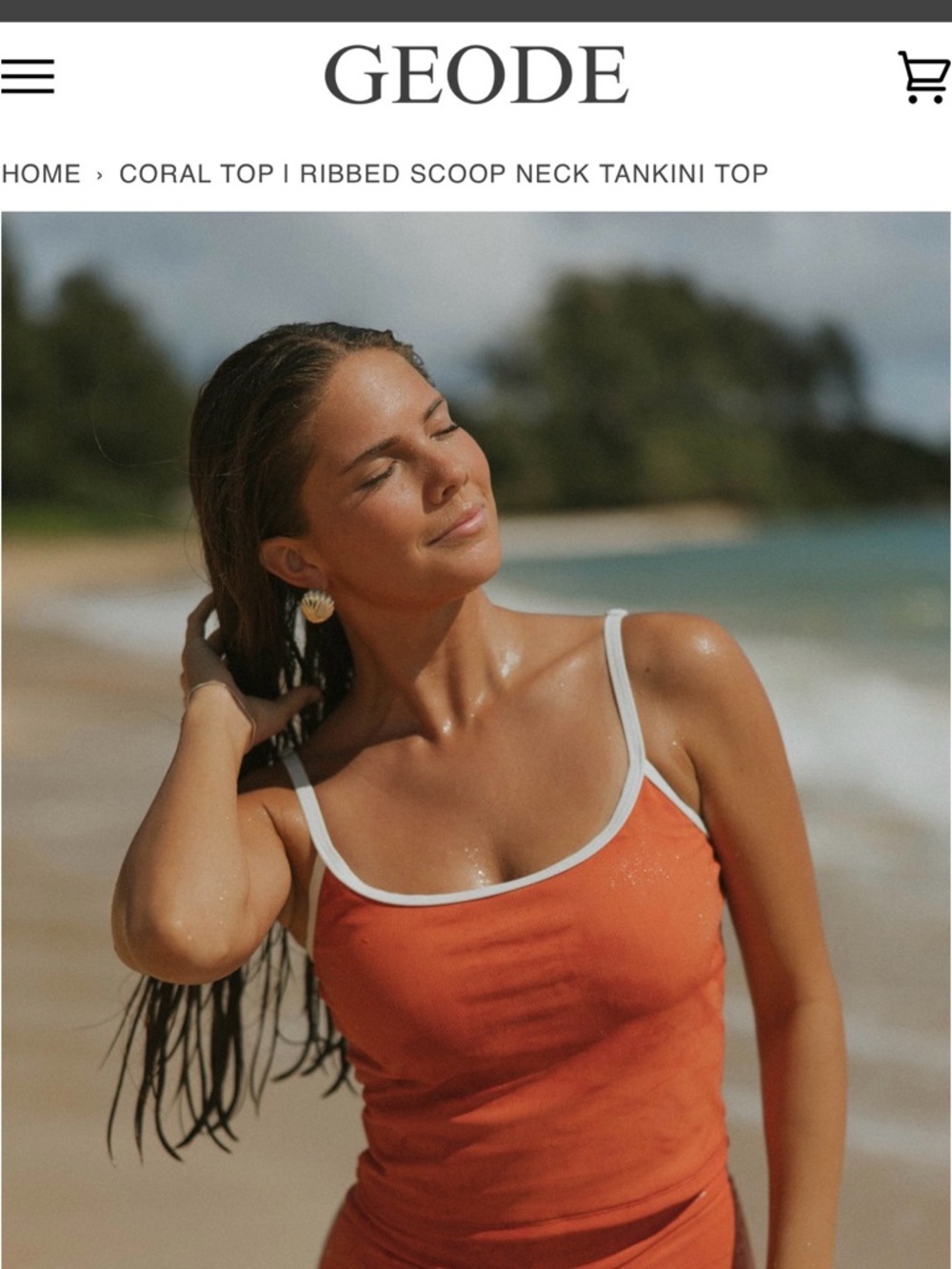 GEODE Coral Scoop Neck Swim Camisole with White Trim
